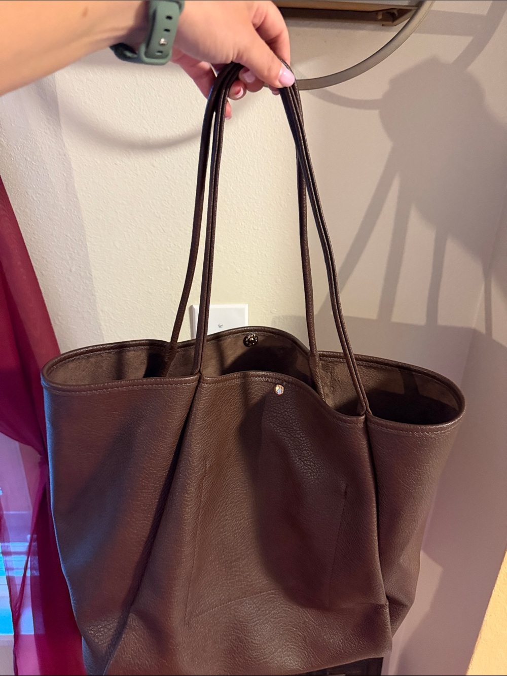 Everyday Brown Leatherette Tote Bag with Long Handles